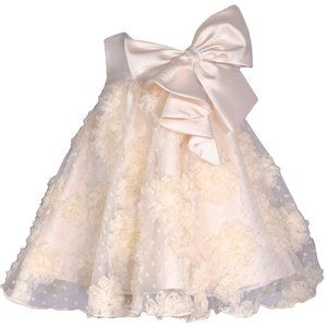 Bonnie Jean Baby Girls 3M-4T Ivory Bonaz & Mikado Bow Front Dress